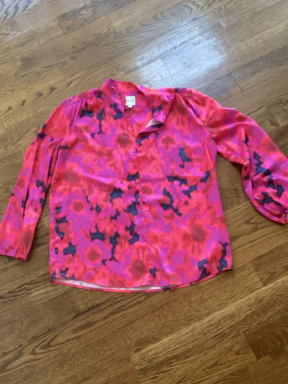 NIC+ZOE Bright Pink and Black Floral Blouse